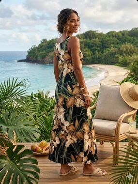 Vintage Royal Creations Hawaii Orchid Floral Maxi Sundress XL vacation resort